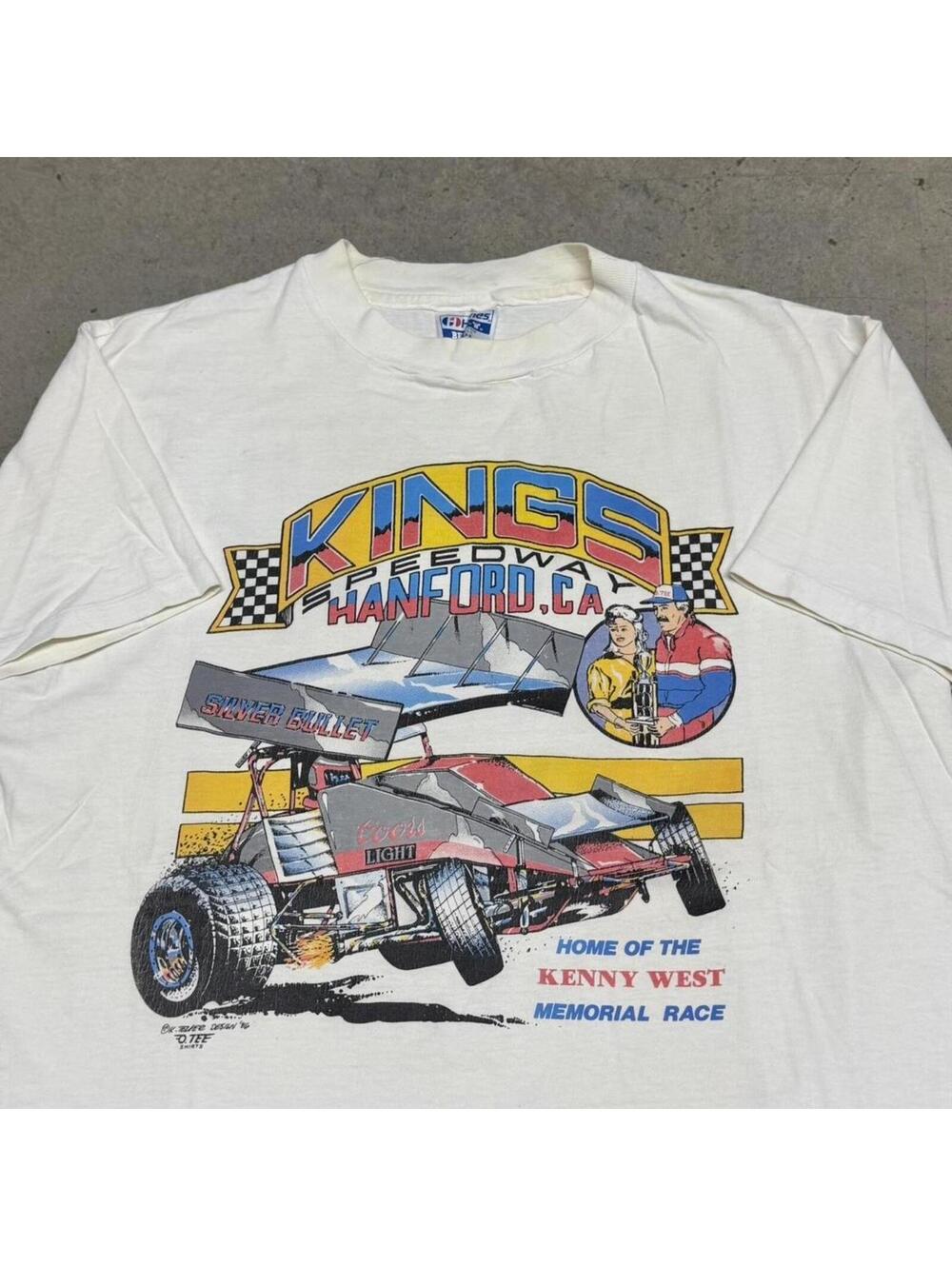 Vintage Kings Speedway T Shirt Mens Large White 80s Single Stitch USA Made 80s